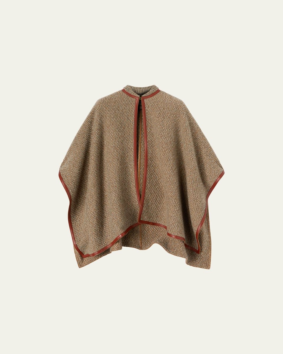 Sydney Leather-Trim Cashmere Knit Poncho